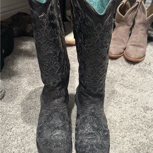 Embroidered Over-the-Knee Black Women's Boots